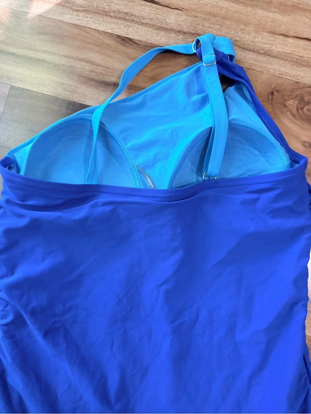 Lands’ End Chlorine Resistant One Shoulder One Piece Swimsuit Blue Size 14